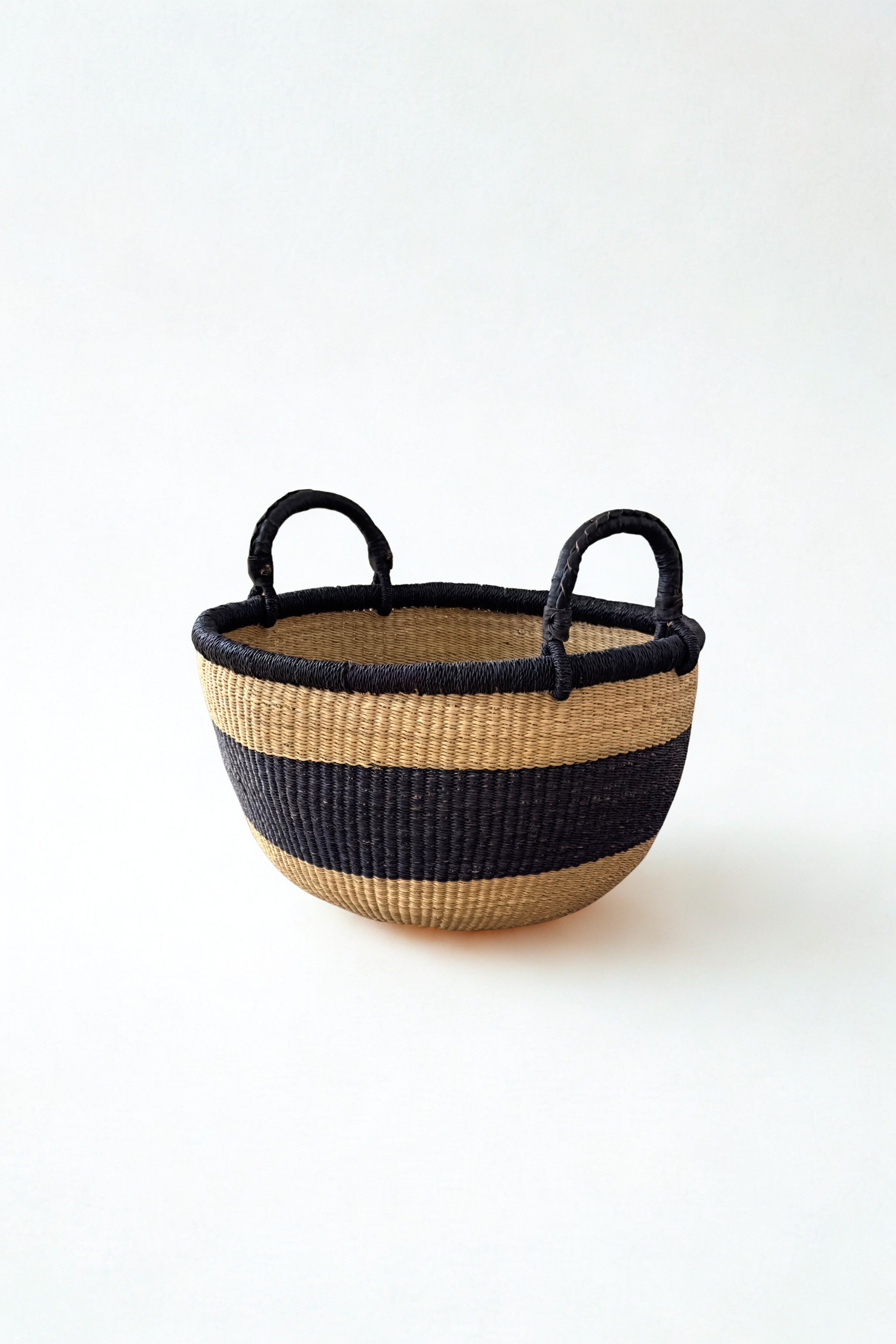 Bolga basket in natural with black stripe handwoven in Ghana for Made Brave