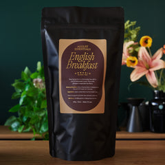 Strong brewed English breakfast tea with milk