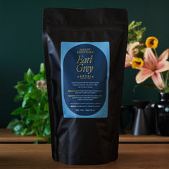 Brewed cup of silky Earl Grey tea with bergamot