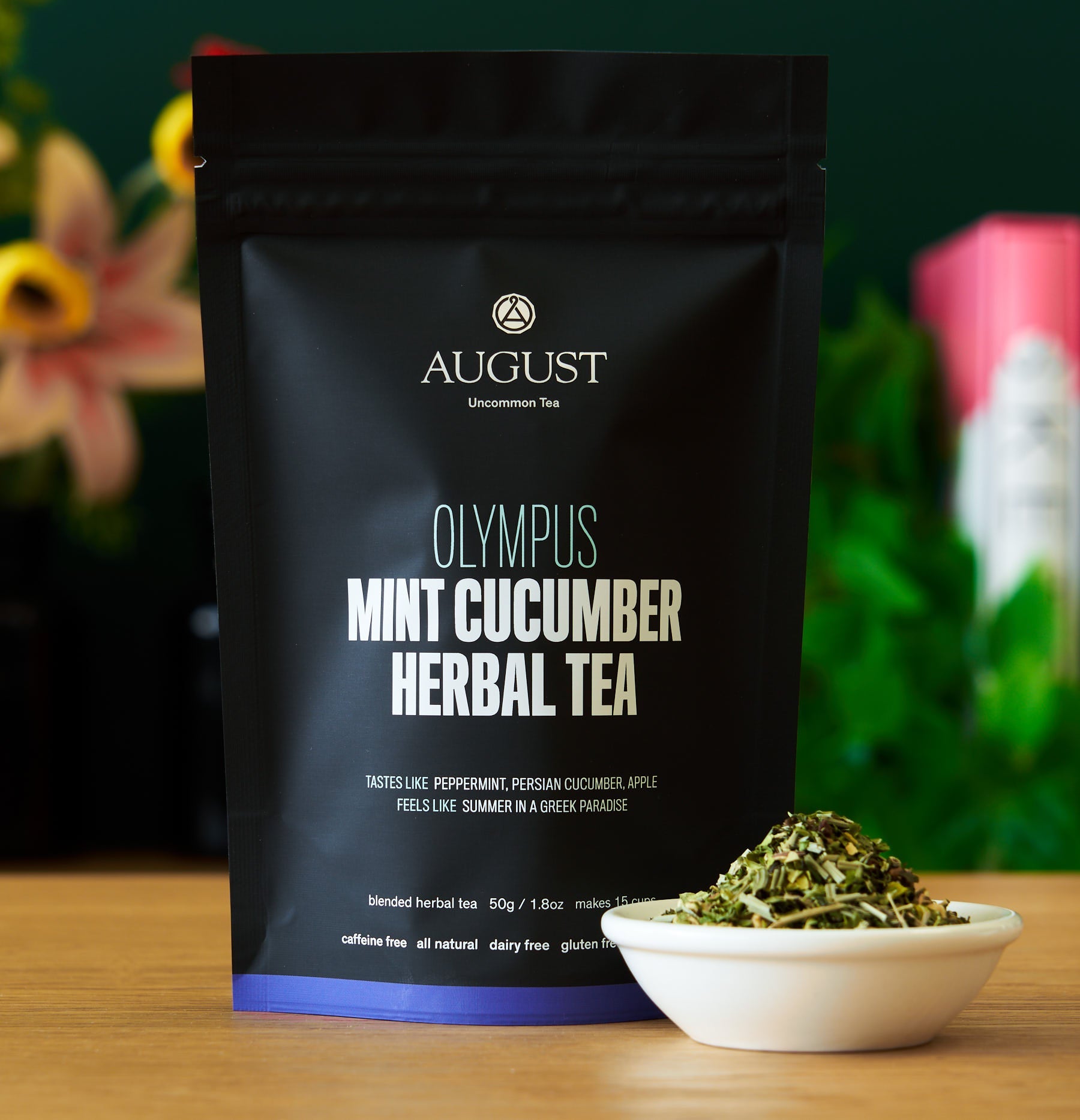 Olympus mint cucumber herbal tea caffeine-free by August Uncommon Made Brave