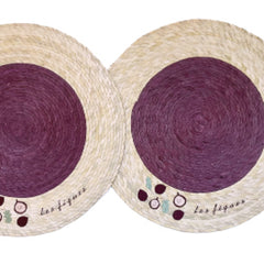 Close up of plum inlay and fig embroidery on Made Brave palm placemat
