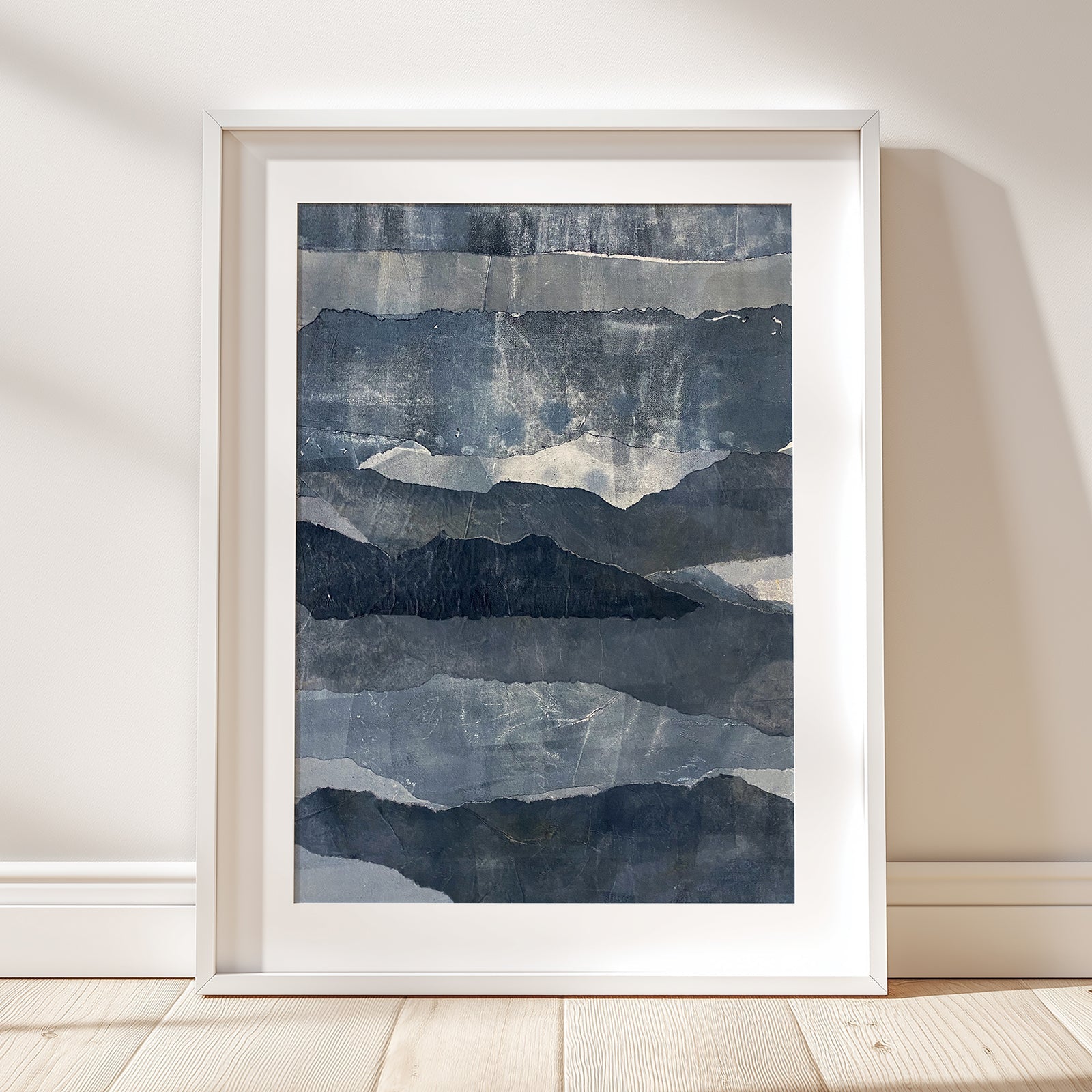 Blue Ridges large framed monotype print in a white wood frame from Made Brave