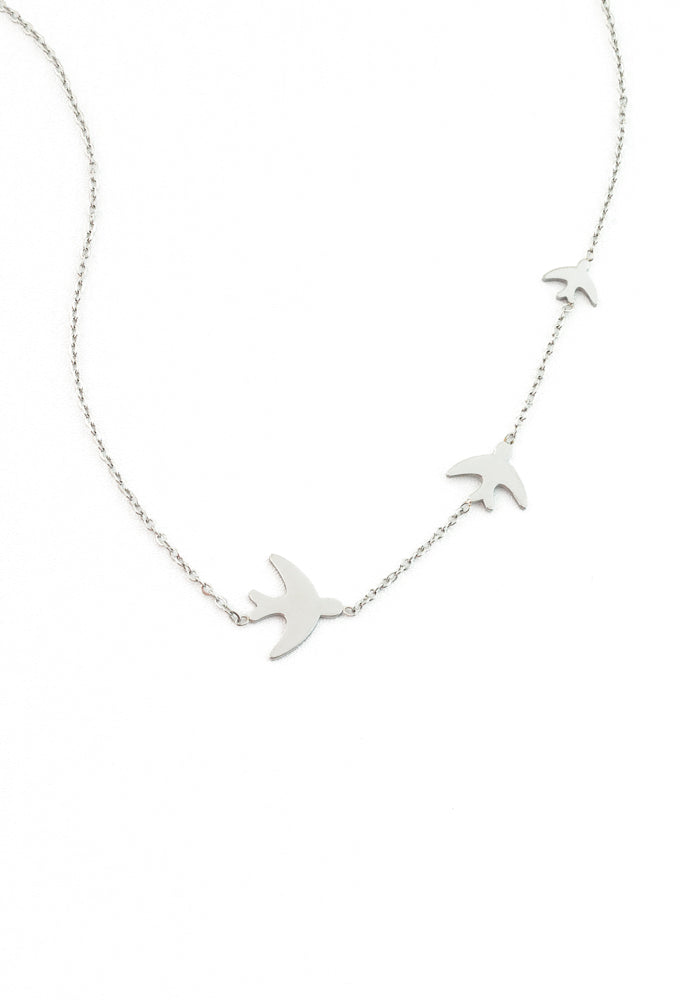 Sparrow Silver Necklace three birds stainless steel Starfish Project Made Brave