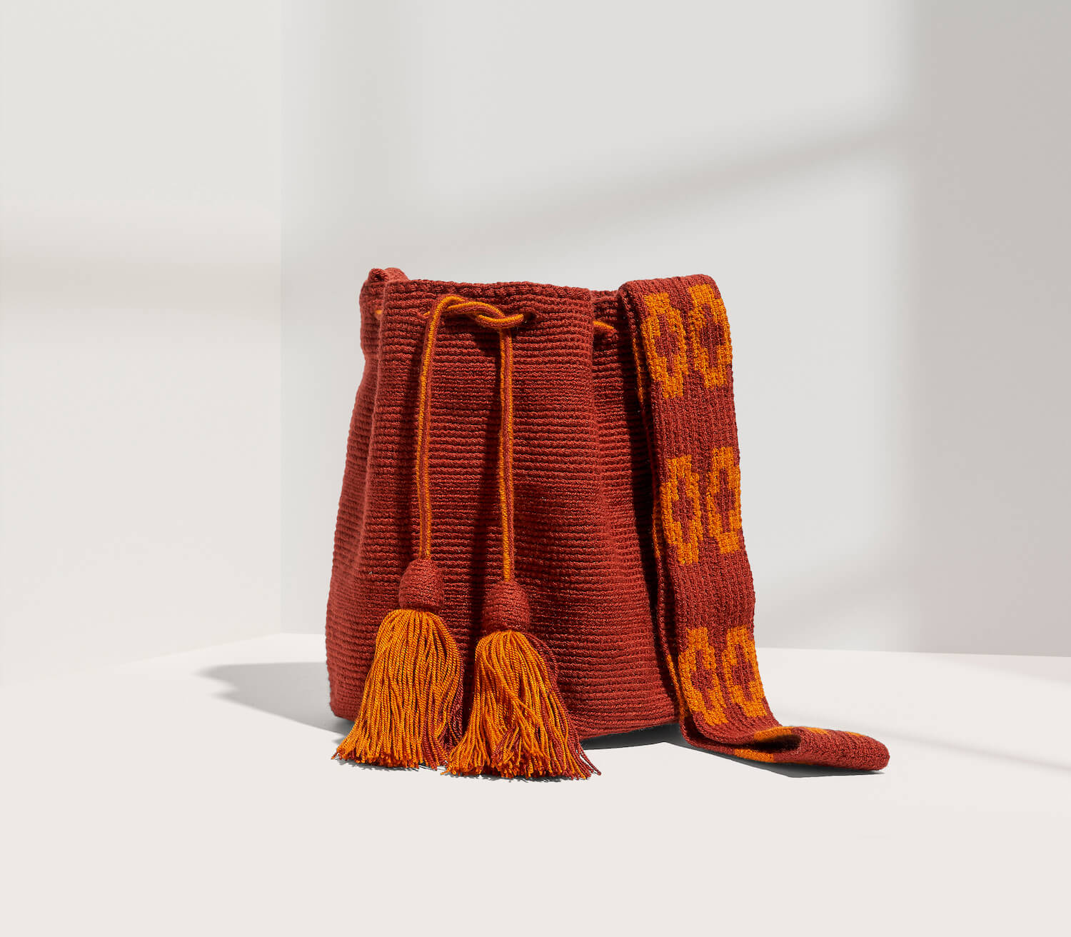 Terracotta Wayuu mochila crossbody bag hand crocheted in Colombia for Made Brave