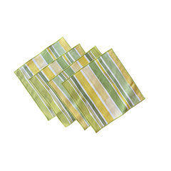 Close up of green and mustard hand painted stripe pattern on Made Brave cocktail napkin