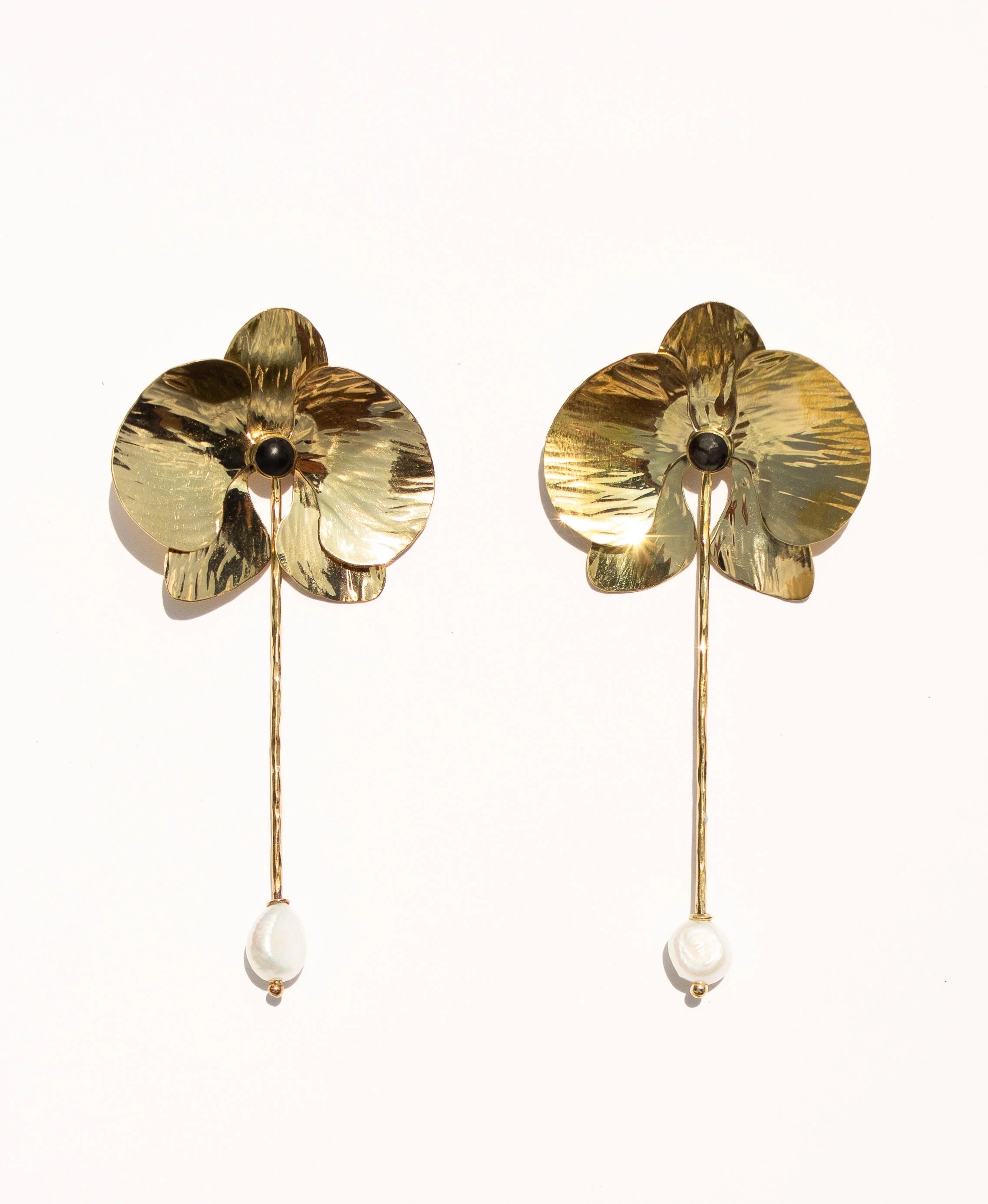 Deviendra earrings orchid petal design with freshwater pearl from Made Brave