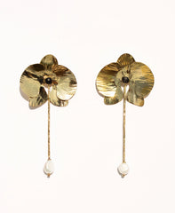 Deviendra earrings orchid petal design with freshwater pearl from Made Brave