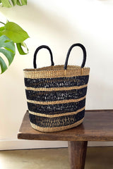 Close up of hand woven elephant grass texture on Made Brave string basket tote