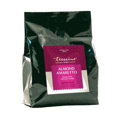 Almond Amaretto Chicory Herbal Coffee package styled on a kitchen counter