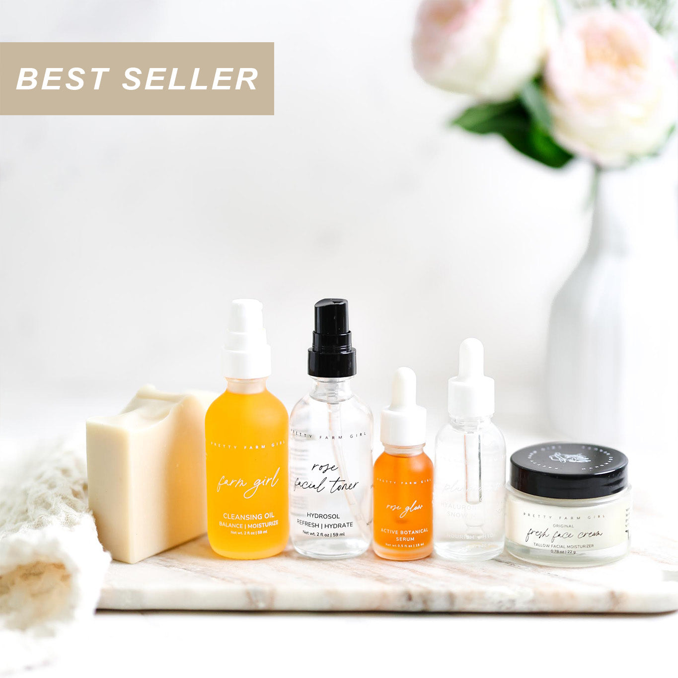 Anti-Aging Skincare Routine Essentials Kit six-step routine from Pretty Farm Girl for Made Brave
