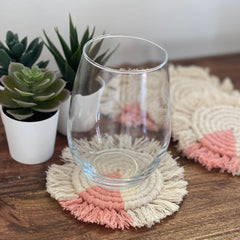 Macrame Coasters in Blush with Fringe set of four Made Brave