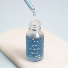 Blue Balance face serum in frosted glass dropper bottle from Pretty Farm Girl for Made Brave