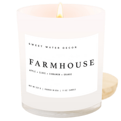 Farmhouse soy candle white jar 11 oz wood lid Sweet Water Decor Made Brave
