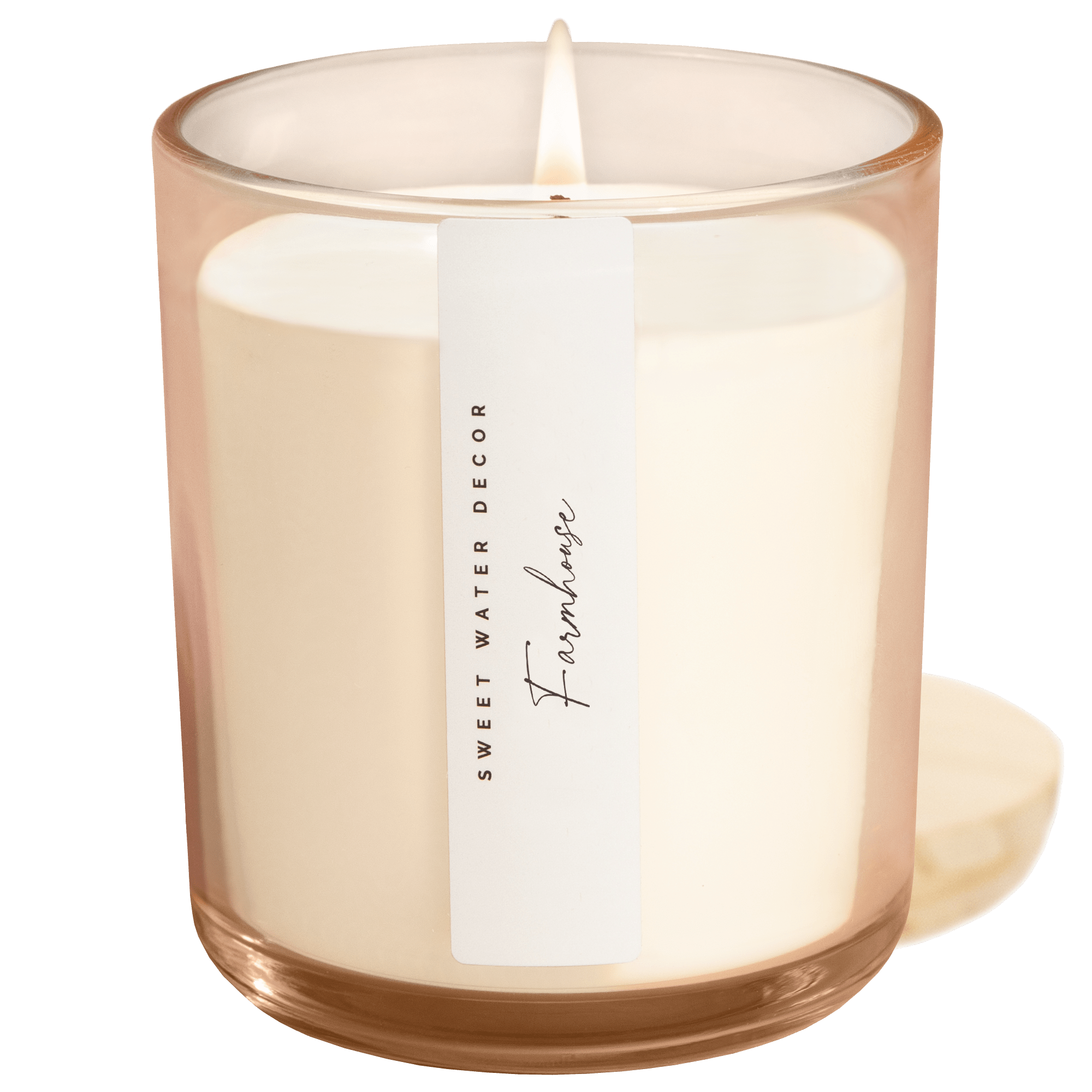 Farmhouse soy candle tinted beige glass jar with wood lid apple pie cinnamon Made Brave