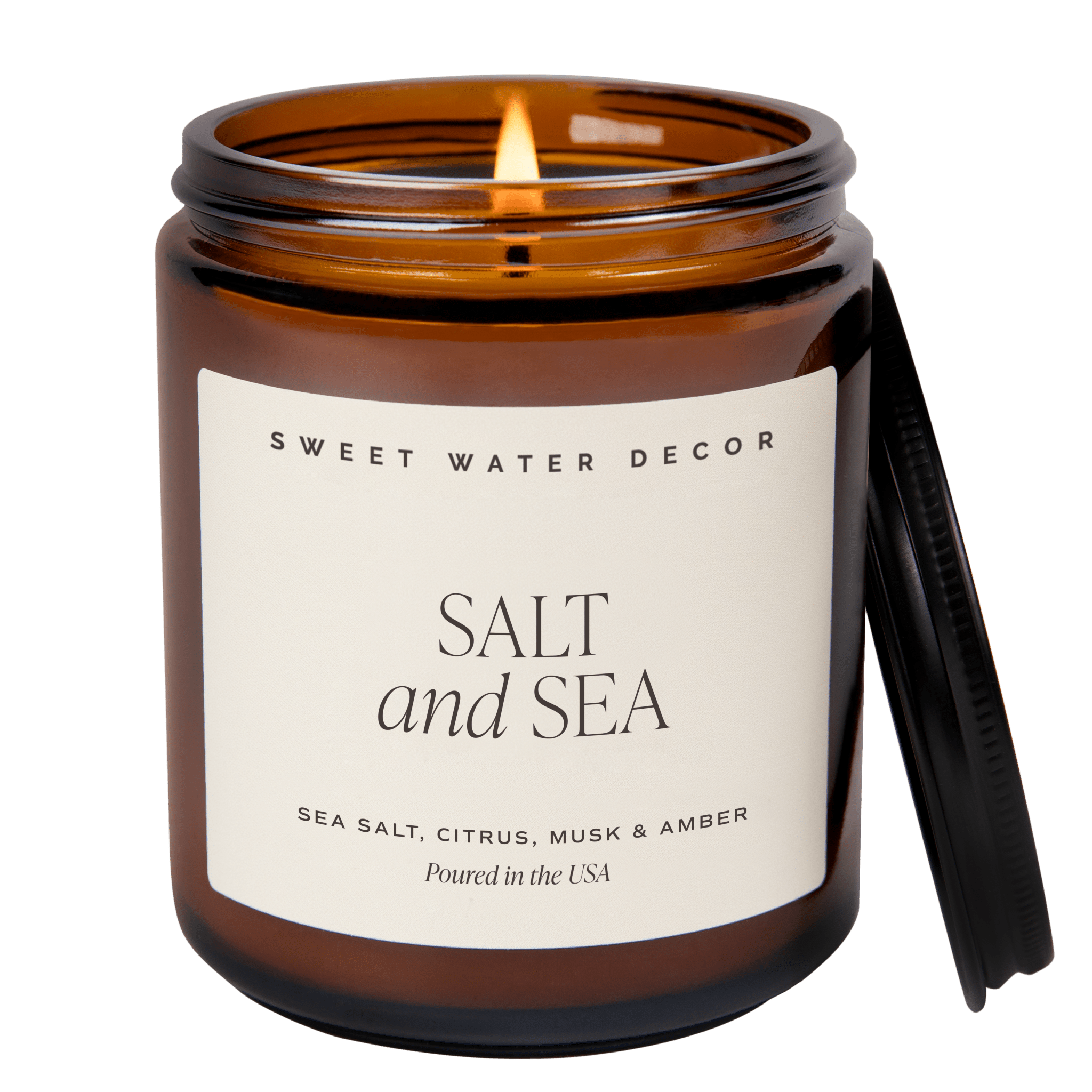 Salt and Sea soy candle amber glass jar 9 oz Sweet Water Decor Made Brave