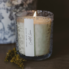 Coastal Lemon candle lemon zest bergamot sea salt fragrance notes blue jar