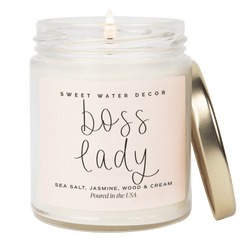 Boss Lady soy candle spa day scent clear jar gold lid Sweet Water Decor Made Brave