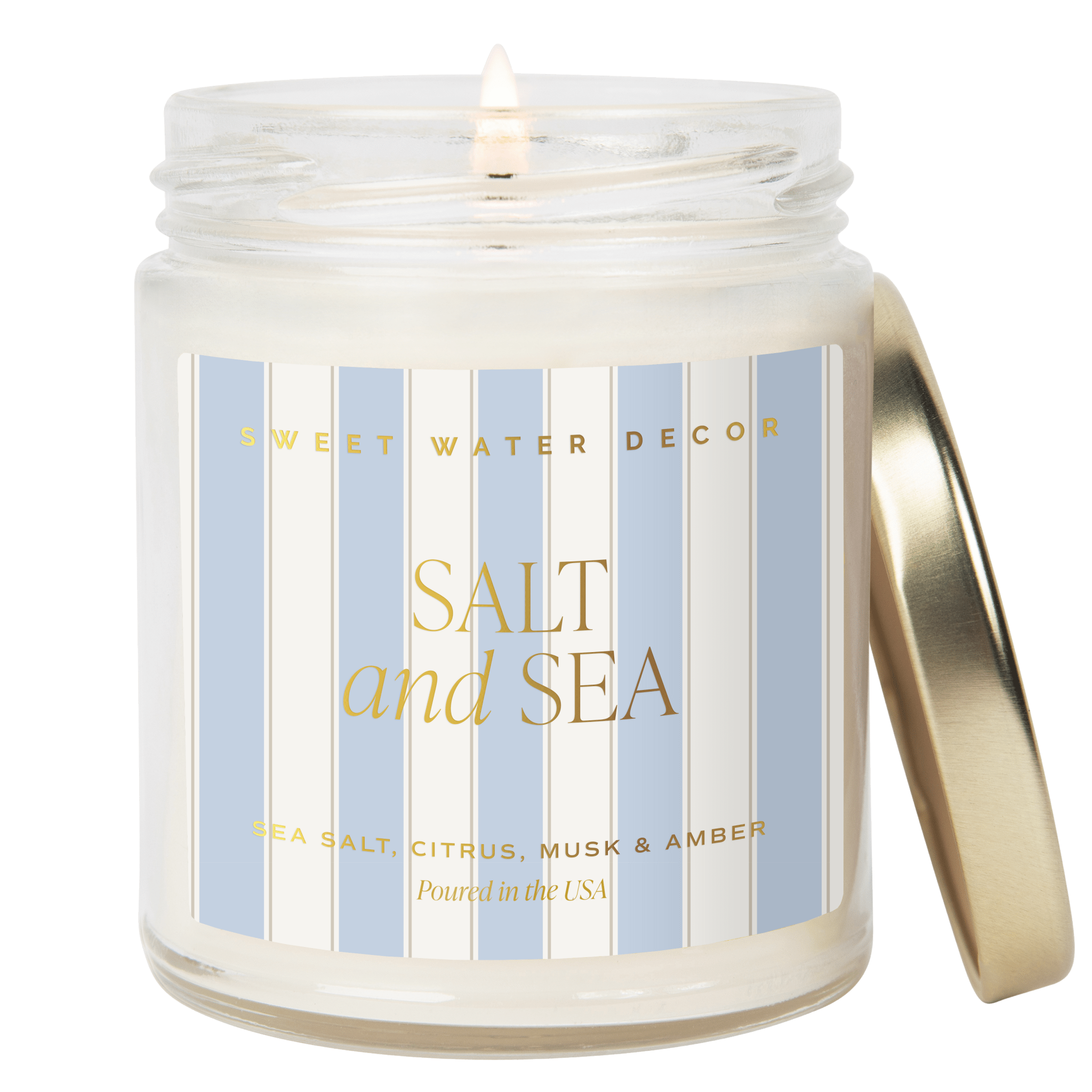 Salt and Sea soy candle patterned gold foil jar 9 oz Sweet Water Decor Made Brave