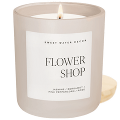 Flower Shop soy candle tan matte jar 15 oz wood lid Sweet Water Decor Made Brave