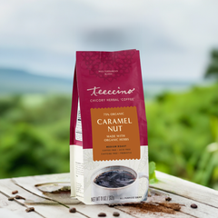 Caramel Nut herbal coffee brewed in a mug from Made Brave