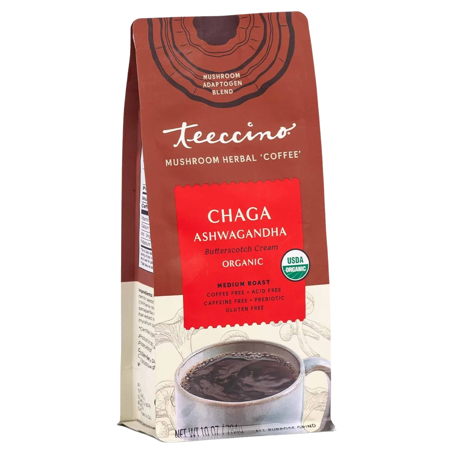 Chaga Ashwagandha Butterscotch Cream Herbal Coffee bag from Made Brave