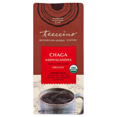Chaga Ashwagandha Butterscotch Cream Herbal Coffee package styled on a counter