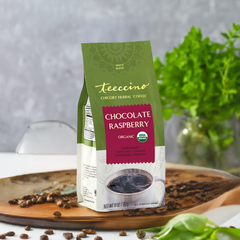 Chocolate Raspberry herbal coffee brewed in a mug from Made Brave