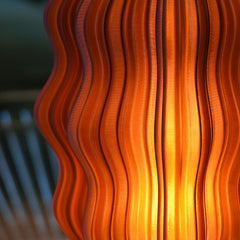 Sculptural wavy texture detail 3D-printed recycled PLA table lamp Wooj