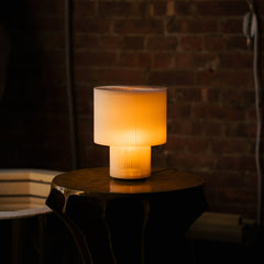 Drum Lamp finely ridged shade warm diffused glow Made Brave