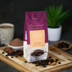 English Toffee herbal coffee brewed in a mug from Made Brave