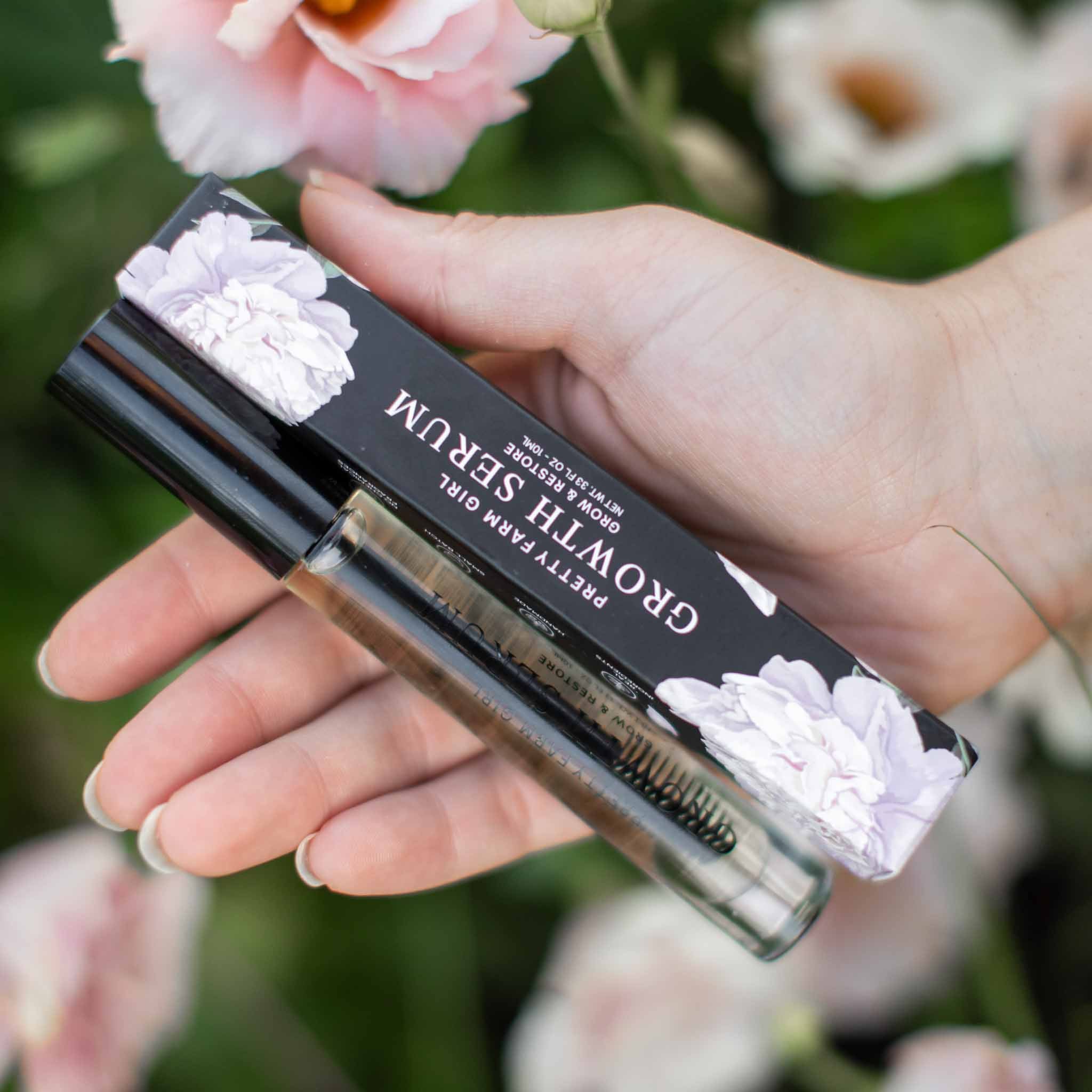 Eyelash and eyebrow serum with applicator in glass tube from Pretty Farm Girl for Made Brave