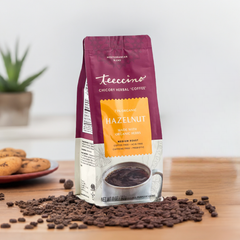 Hazelnut herbal coffee brewed in a mug from Made Brave