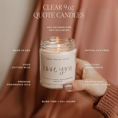 Hand-poured soy candle Boss Lady clear jar burning warm glow