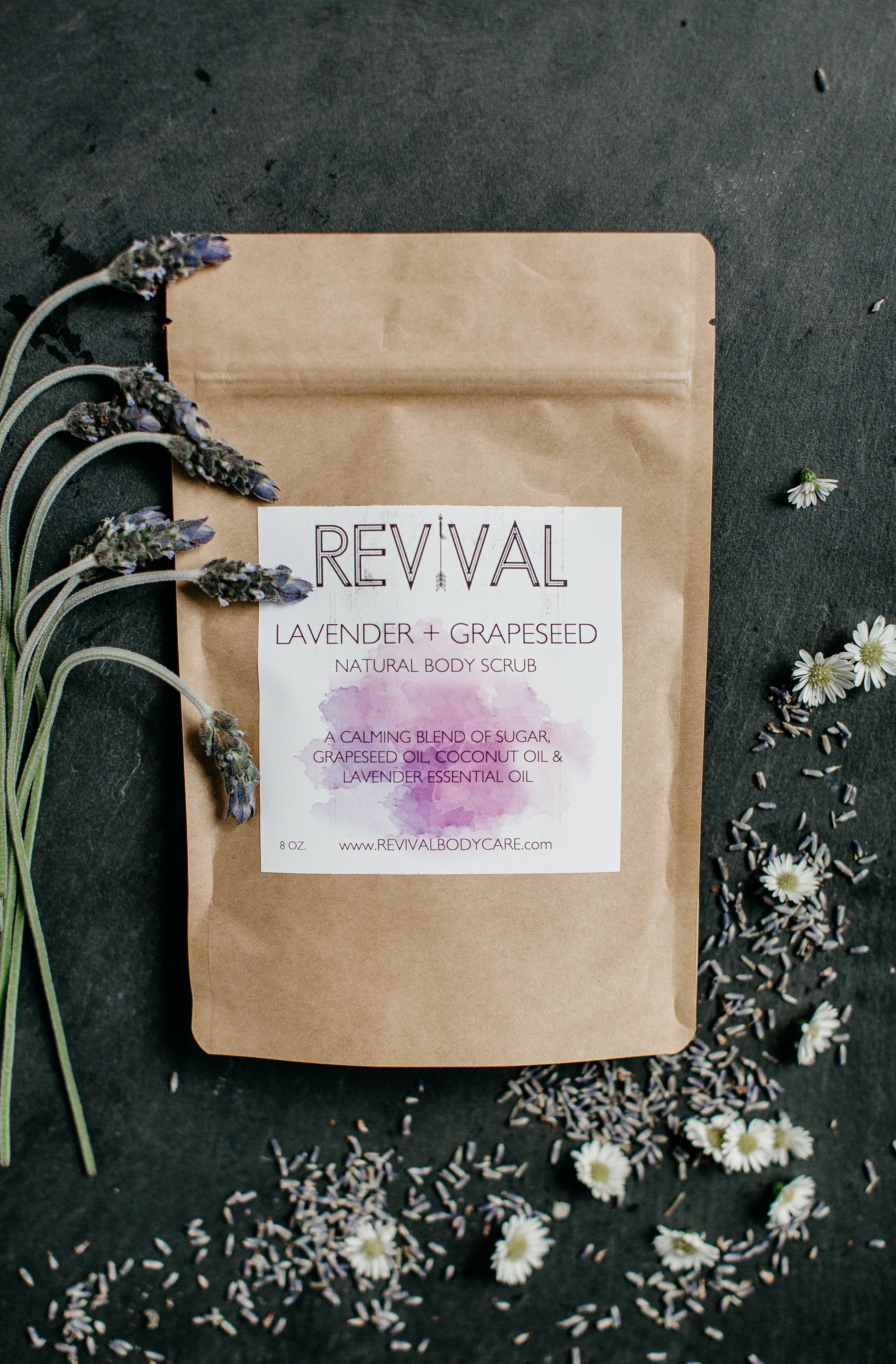 Lavender Grapeseed Body Scrub jar by Made Brave