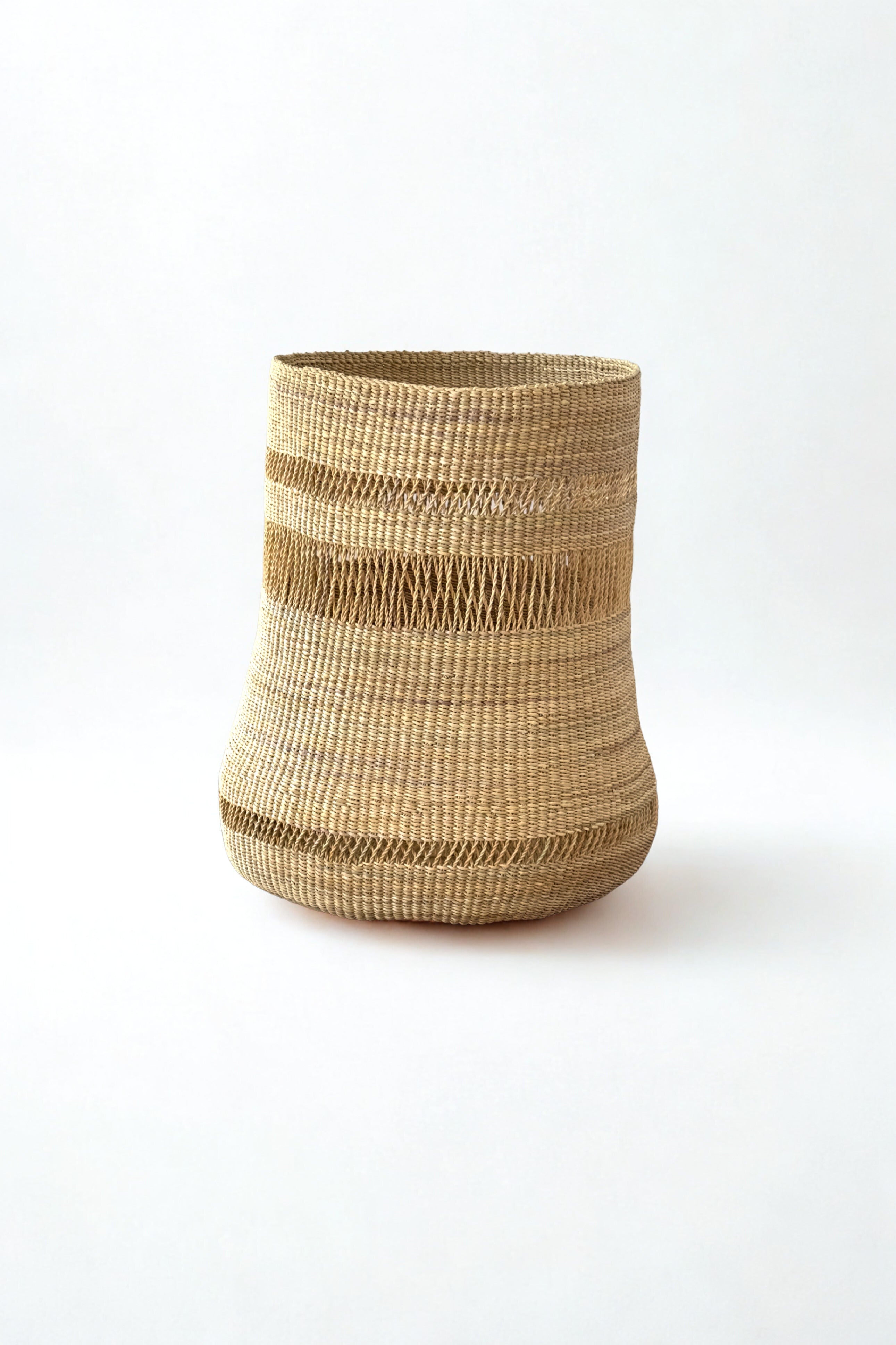 Tall mixed weave natural planter basket handwoven in Ghana for Made Brave