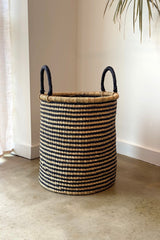 Close up of black stripe banding on Made Brave medium striped hamper