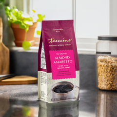 Almond Amaretto herbal coffee brewed in a mug from Made Brave