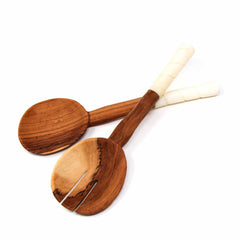 Olive Wood Salad Servers showing natural wood grain and bone handle Made Brave