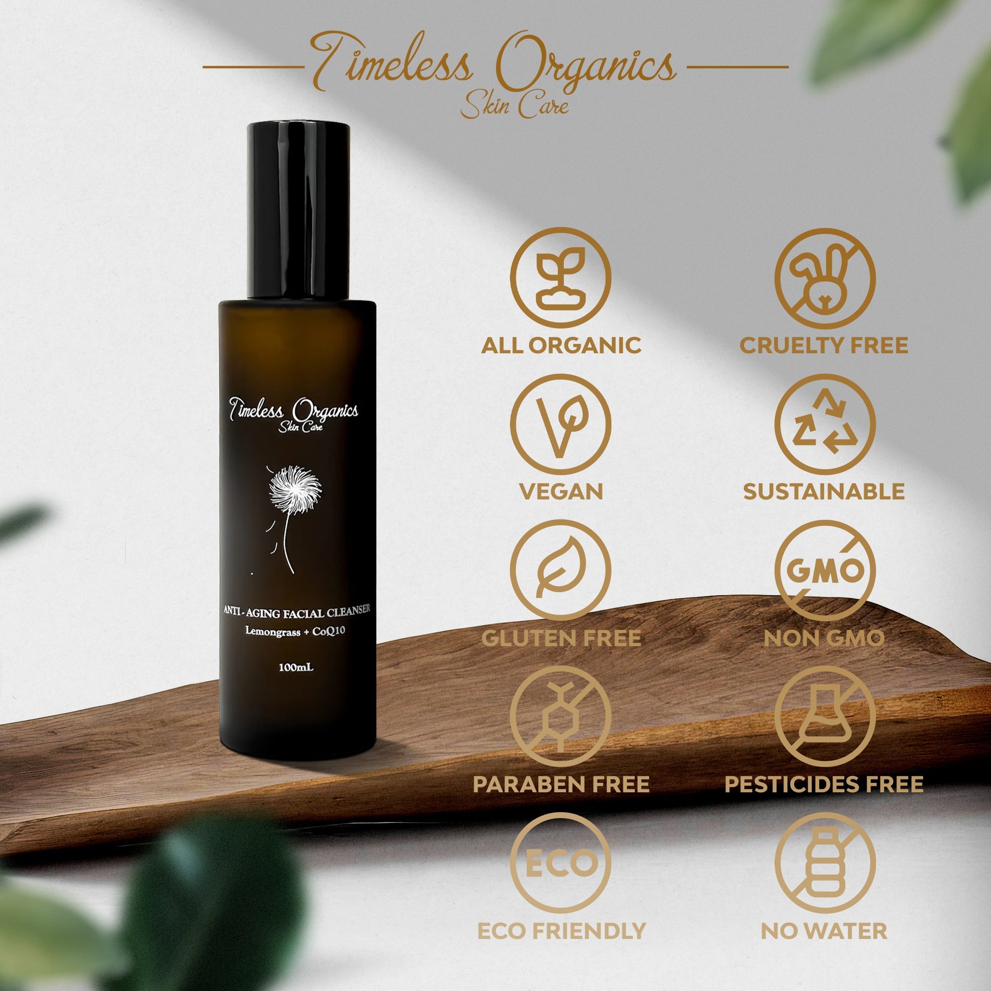 Anti-aging cleanser ingredients rosehip sea buckthorn CoQ10 organic oils