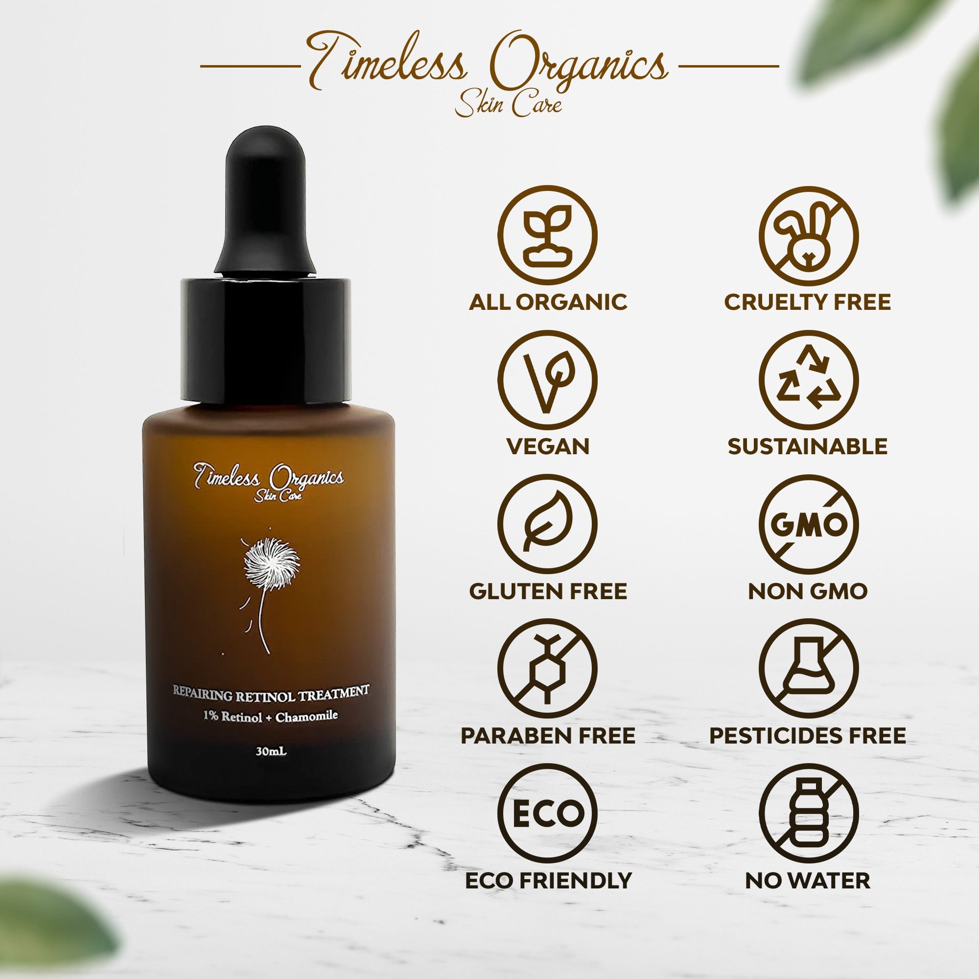 Retinol serum dropper with organic oils for anti-aging nighttime treatment