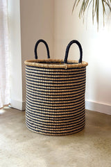 Handwoven Hamper - Natural with Black Stripes - Large