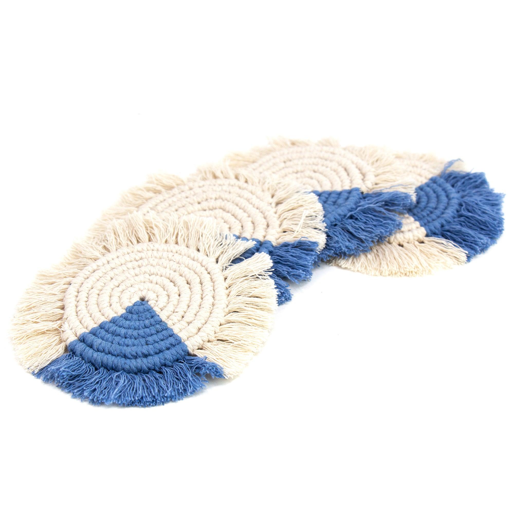 Macrame Coasters in Blues with Fringe - Set of 4 - Life In Alignment
