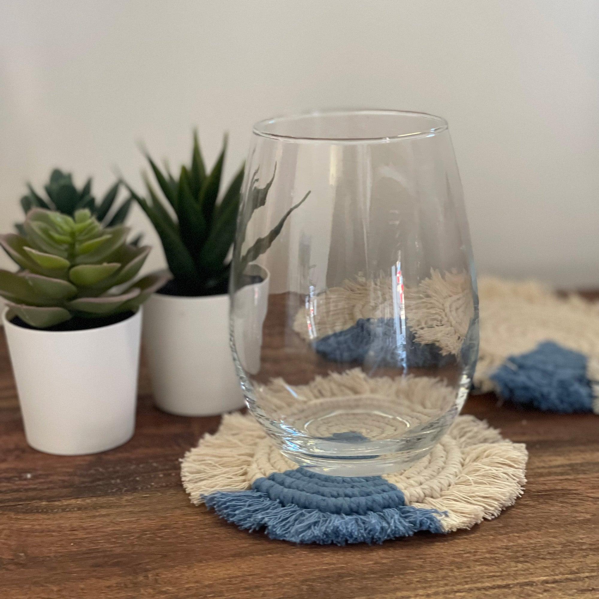 Macrame Coasters in Blues with Fringe - Set of 4 - Life In Alignment