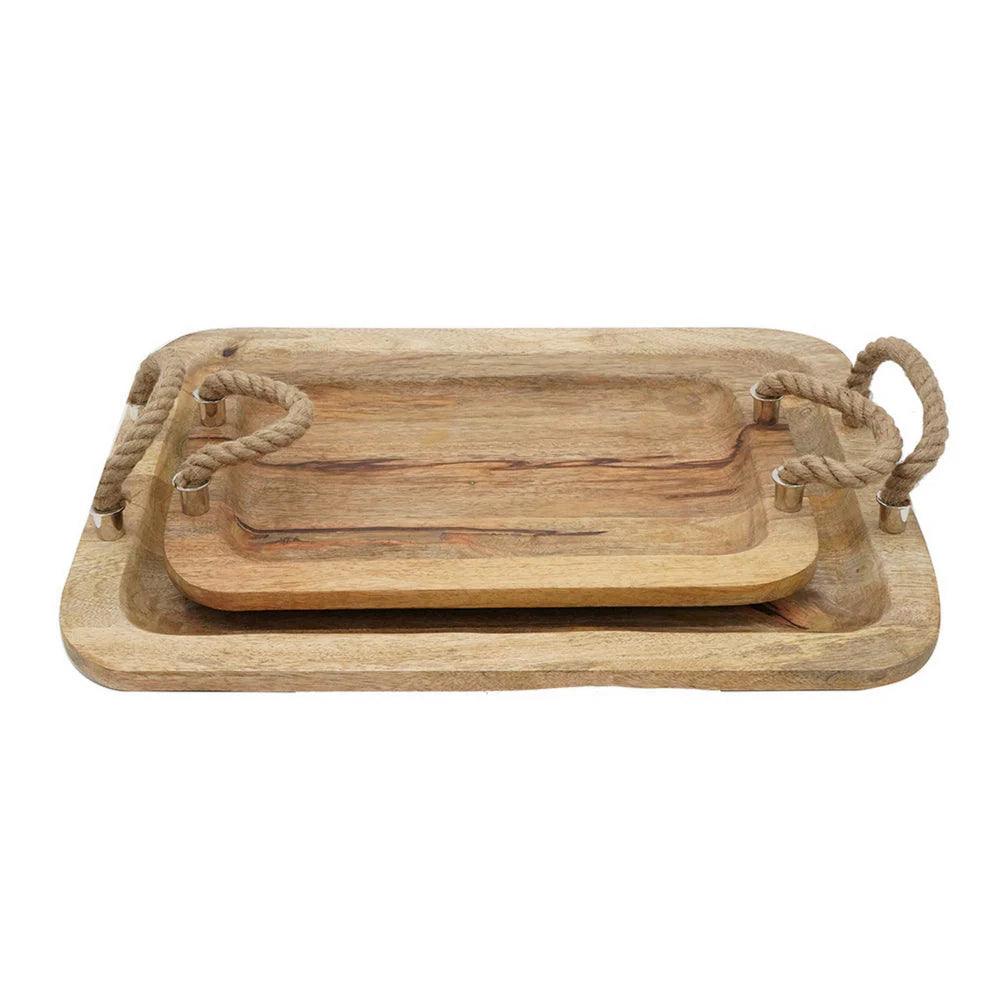 Mango Wood Serving Trays with Twisted Jute Handles, Set of 2 - Life In Alignment