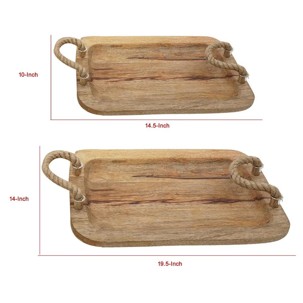 Mango Wood Serving Trays with Twisted Jute Handles, Set of 2 - Life In Alignment