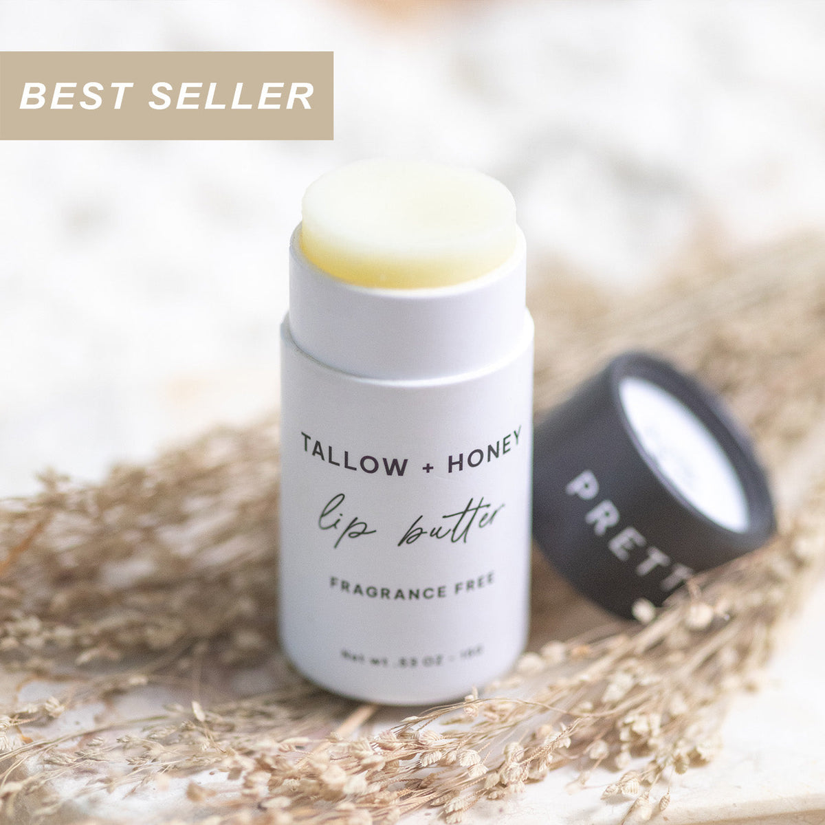 Fragrance-free tallow lip butter in eco-friendly paper travel tube Made Brave