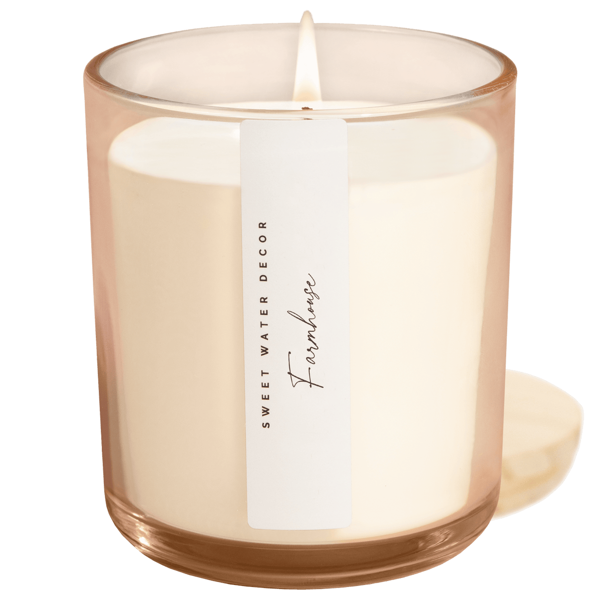 Farmhouse soy candle tinted beige glass jar with wood lid apple pie cinnamon Made Brave
