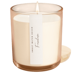 Farmhouse soy candle tinted beige glass jar with wood lid apple pie cinnamon Made Brave