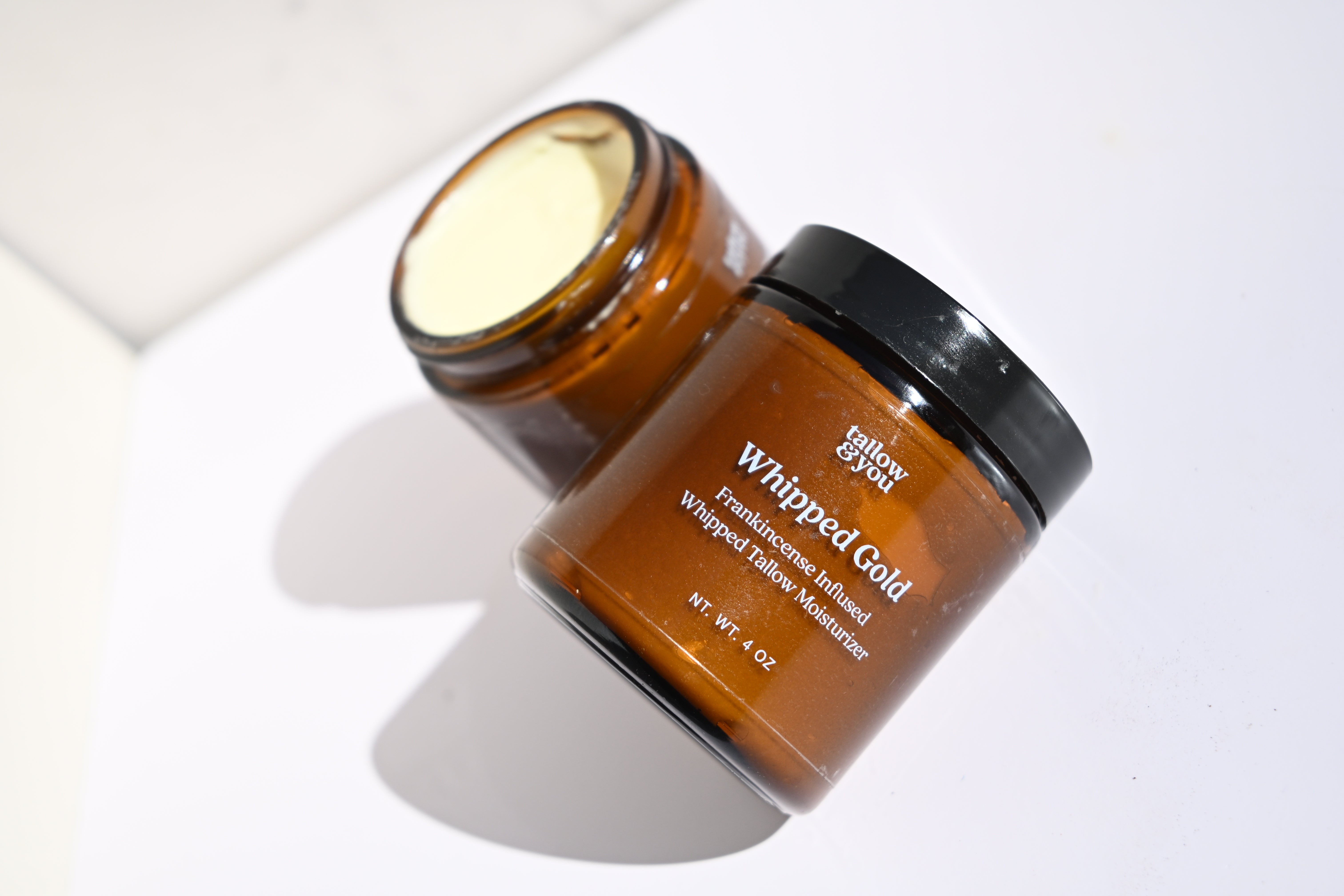 Whipped tallow body butter texture grass-fed tallow with infused frankincense