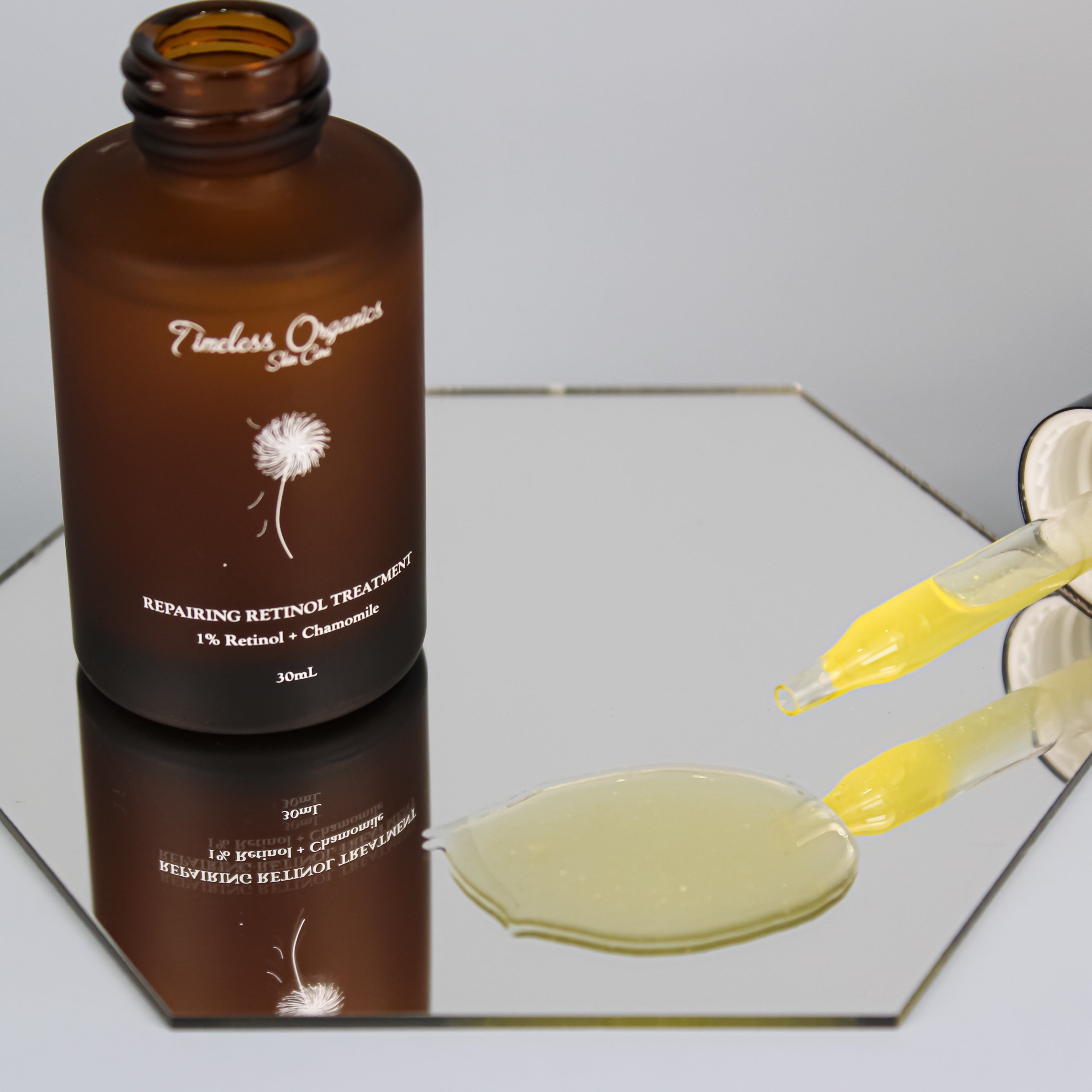 Retinol serum dropper with organic oils for anti-aging nighttime treatment